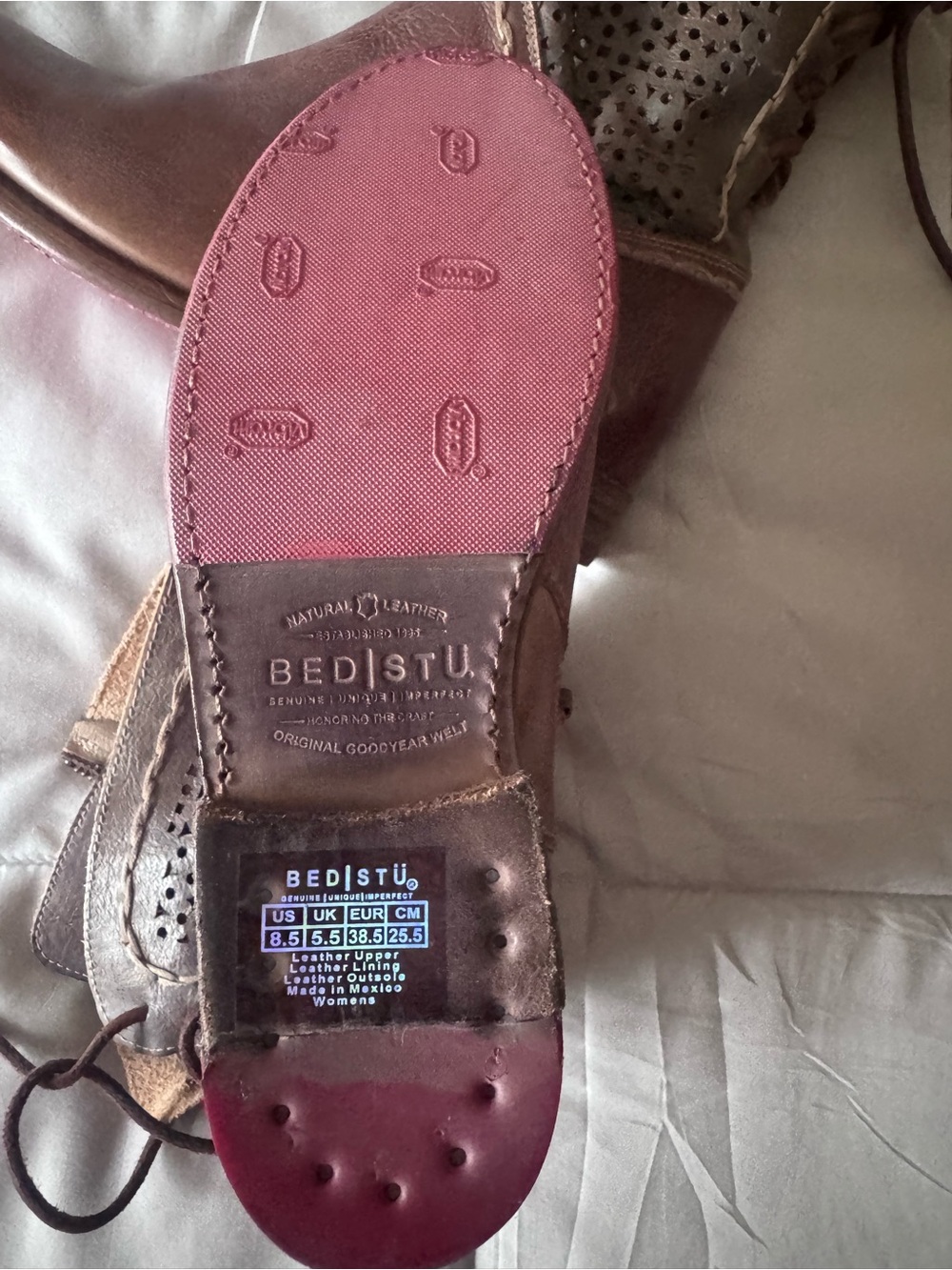 BED|STU Brown Leather Cobbler Cheshire Perforated Boots 8.5 NWT No Box - Picture 3 of 3